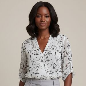 Eclipse Blouse Abstract Bird Print White/Sheer